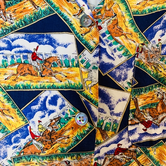 Vintage Banana Republic Button Up Shirt Medium Equestrian Horse Print Preppy - Picture 8 of 15